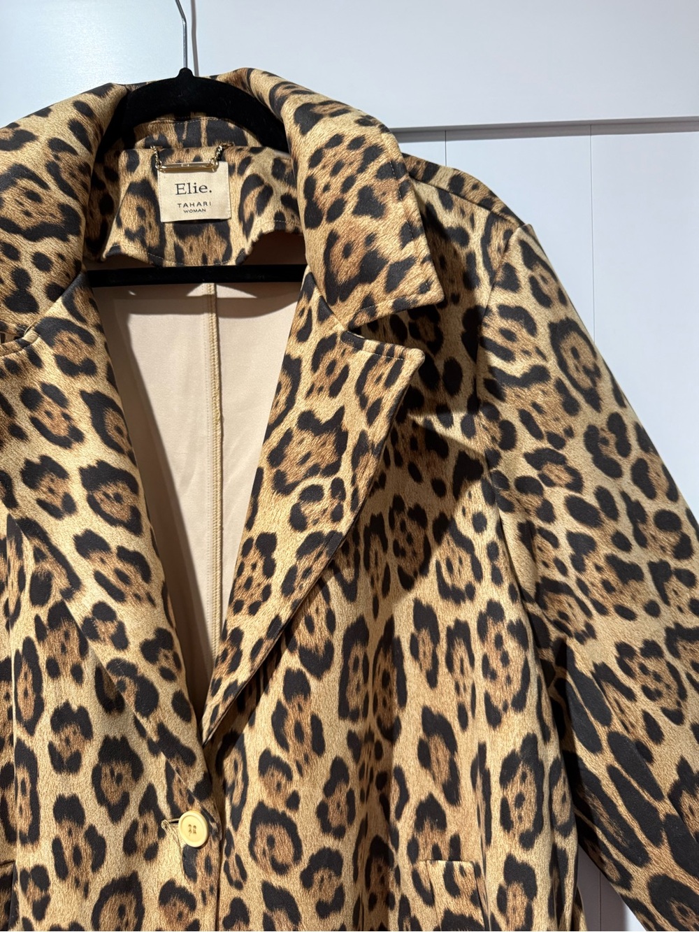 Elie Tahari Leopard-Print Trench Coat in Tan and Black